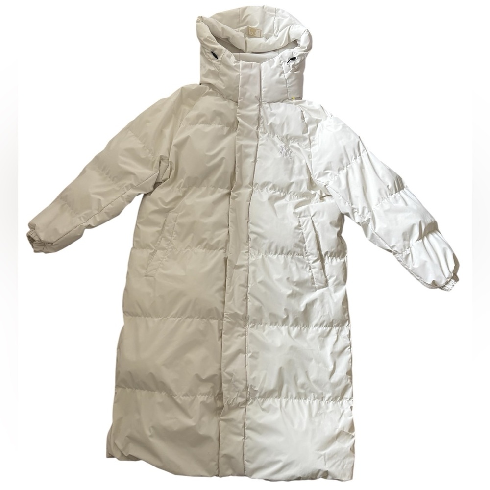 MLB New York Yankees Hooded Puffer Long Coat White Sz Small